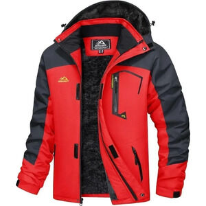 ❤️ Men's Water Resistant Fleece Lined Windproof  Warm Snow Ski Jacket-Black\Red